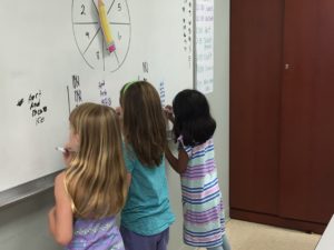 whiteboard--students write letters in words