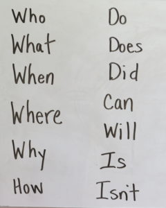 words that begin questions, writing questions activity