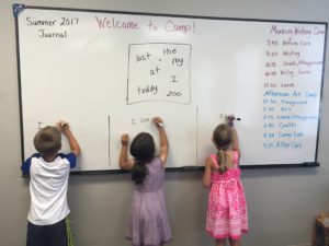 Sentence scramblers on a whiteboard