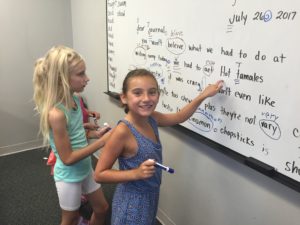students correcting grammar, spelling and punctuation in a paragraph
