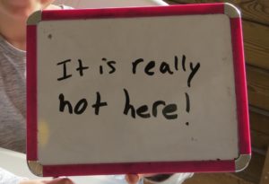 a student's exclamation on an individual whiteboard