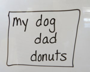 a square around alliteration, dog, dad, donuts