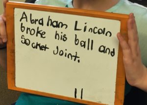 a silly sentence on a whiteboard