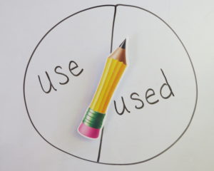 the words use and used in a circle with a magnetic spinner