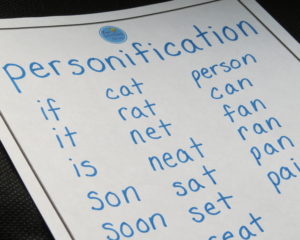 the word personification and a list of words