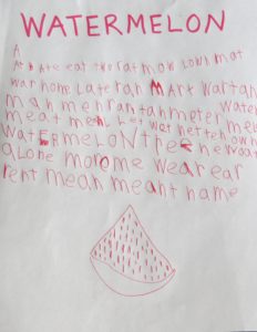 a 2nd Grader's list of watermelon words