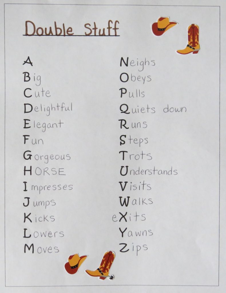 A complete A to Z horse poem, horse writing prompts