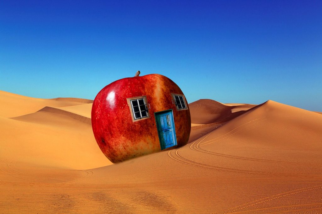 Describe an apple house in the desert