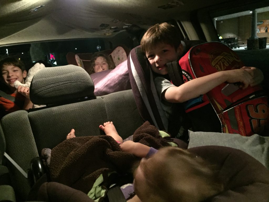 Children traveling in a van