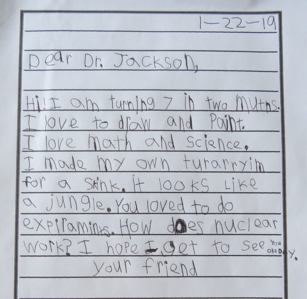Students letters to African-Americans age 6